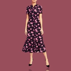 NWT A.L.C. Dylan Floral Flounce Button-Up Midi Dress in Pink Floral Multi Sz 10